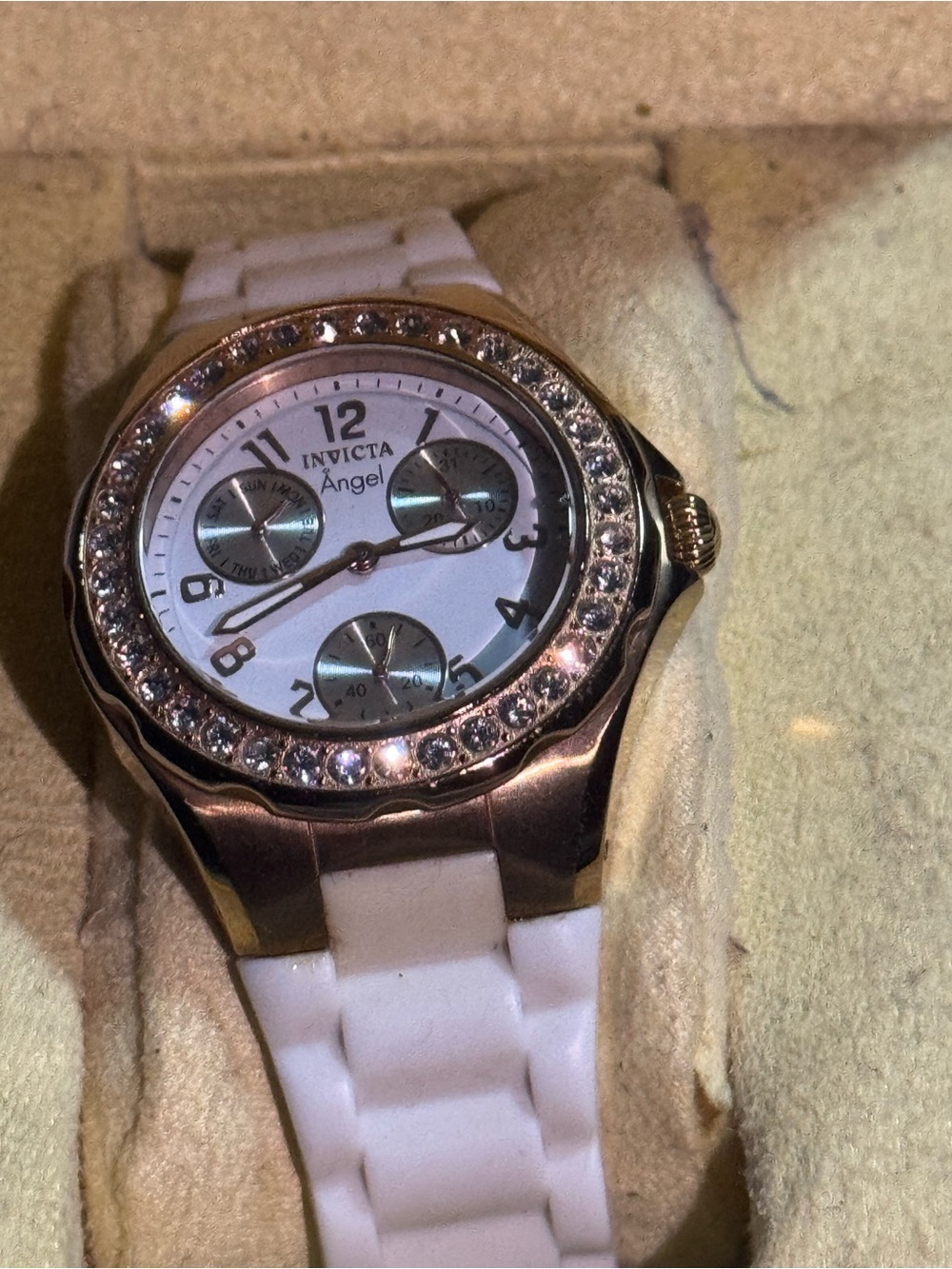 Invicta Angel White and Rose Gold Crystal Accent Watch